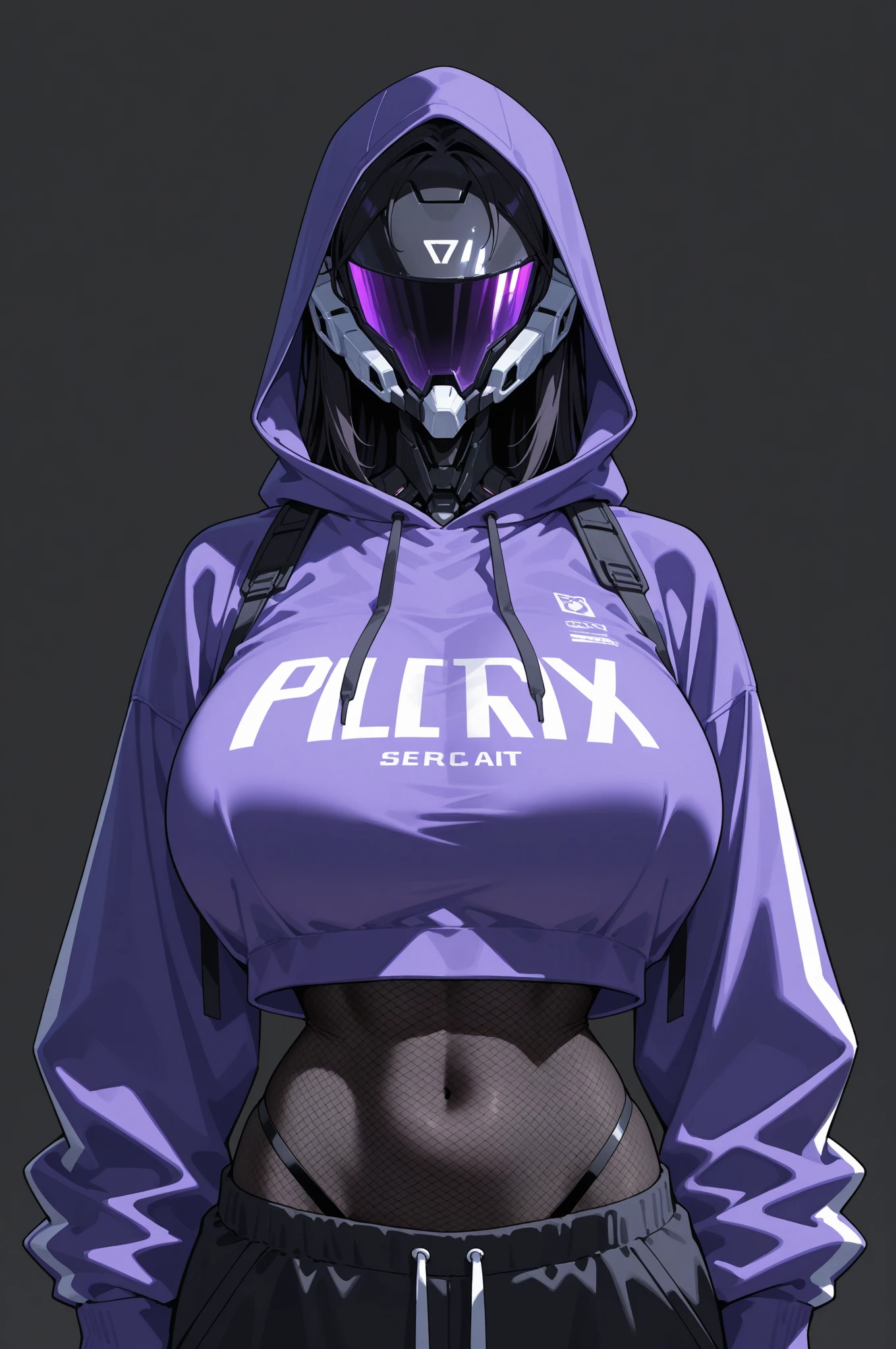 masterpiece,best quality,ultra detailed,8k,girl,gigantic breasts,sagging breasts,young,15 years old,potbelly,plump,brown hair,low twin braids,short hair,hairs between eyes,serious,jitome,(Full-face) {{{gas mask}}},pink hoodie,hood up,open clothes,black bikini,miniskirt,black socks,zettai ryouiki,loafers,hands in pockets,