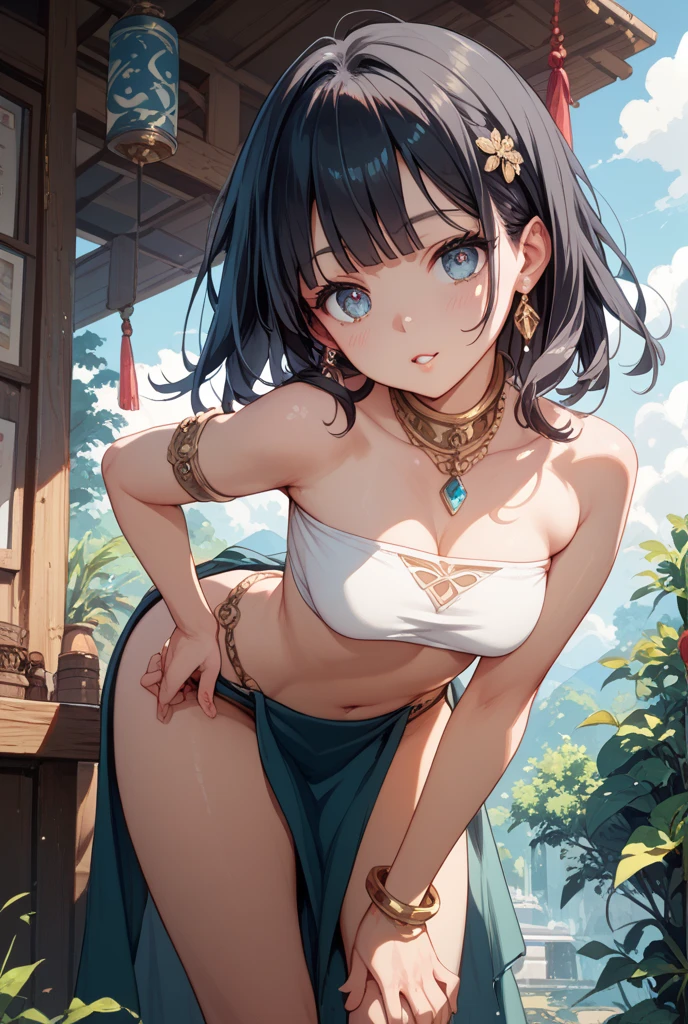 ((Top Quality)), ((Excellent)), (Details), ((saraswati playing a pipa in the shape of a Lute)),((Saraswati)) ,((Benzaiten)), ((Benten-sama)) ,((god of wealth, music, eloquence and water)),nice hands, perfect hands ,benzaiten, Goddess,full body,Sunrise, Ultra-Realistic, Stunning Environment, Bright Colors, 13 Years Old,((upper body)), shiny hair, a Girl ,((Blue Eyes)) , Black Hair, (Childish Face), ((half-smile)),(Straight Hair), ((saraswati playing a Biwa in the shape of a Lute)) ,bun hair ,corolla,((Full body shot)),Flower hairpin, Medium Breasts, Sunlight, ((naked)) ,((topless)), ((Golden Screen)),((Lots of flowers)),((Lots of bubbles)),((saraswati playing a pipa in the shape of a Lute)), (Gold loincloth),  ((naked)) ,((topless)),Gold loincloth, ((Lotus Position)), ((Biwa Japanese lute)),Halo,((corolla)), ((saraswati playing a pipa in the shape of a Lute)), upper body,((Lots of bubbles)),((upper body)),,Flower hairpin,  shiny hair, Straight Hair, a Girl ,((Moderate Breasts)),,masterpiece , (half-smile), ultra realistic,((Gold loincloth)),,((naked)),, best quality, blunt bangs, Lotus flower,