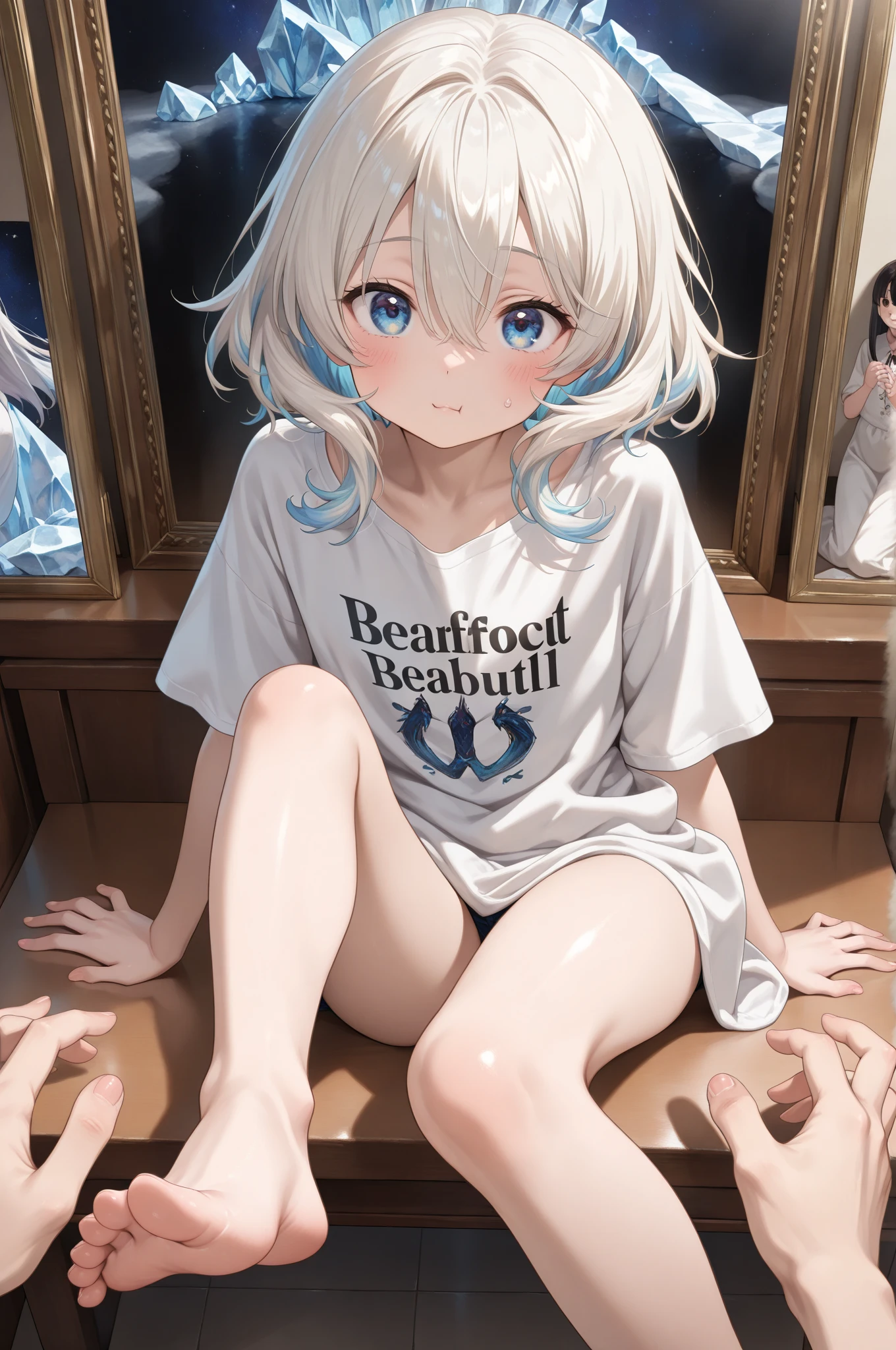 ((Highest quality)), ((masterpiece)), (detailed), One girl, Sexy short-haired girl, Ultra HD, 8K Erotic tits Masturbation Completely naked Height is 154cm Gray Hair Spread your legs Sweat Vibe jumpy Breast milk Rub your own breasts Completely naked Blushing Shake your hips White liquid on the body