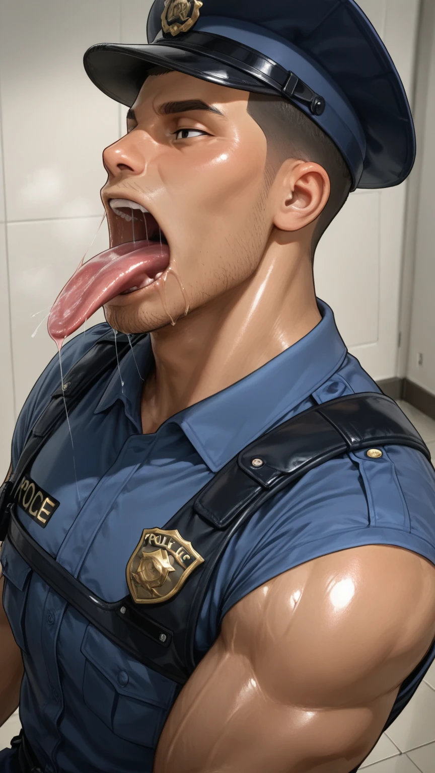 v(NSFW: 1.5),(Create a masterpiece: 1.2),(CGI art:1.3),(realistic:1.5),(After processing:1.3),(Sharp focus:1.3), (man Fight:1.5) , shoot guns, (join in battle:1.5 ), (Close your eyes.), Open mouth, show teeth, , straight, front ,Chris Redfield ,(black hair), smile open mouth, (Wear color navy round neck T-shirt: 1.5), (with a Police badge: 1.2), navy cargo, (Torn shirt:1.4), (wound: 1.3) , (blood splatters) ,( abrasions on face: 1.2), (Blood stains on the face and body: 1.2), Korean guy , korean men, (High gloss details), chest muscles, large arm muscles, blood vessel, Big muscles, Broad shoulders, looking at the audience, Balancing the eyes, Jail for rent, (Carrying a black backpack: 1.3) , (genital very long big : 1.5), (Big testicles), (Erection of the penis: 1.5), ,(Fire blazes behind)