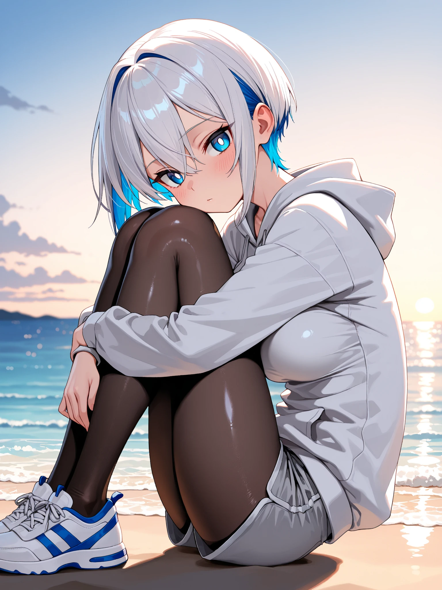 My feet are covered in mud、tideland、shoot from below、Black T-shirt、Black Swimsuit、The buttocks are digging in、Thighs、Girl、Girl、Short、Younger、Lower school year、Baby Face、Both eyes open、flat chest、Dynamic Angle、The background is a beach、There's mud on my face