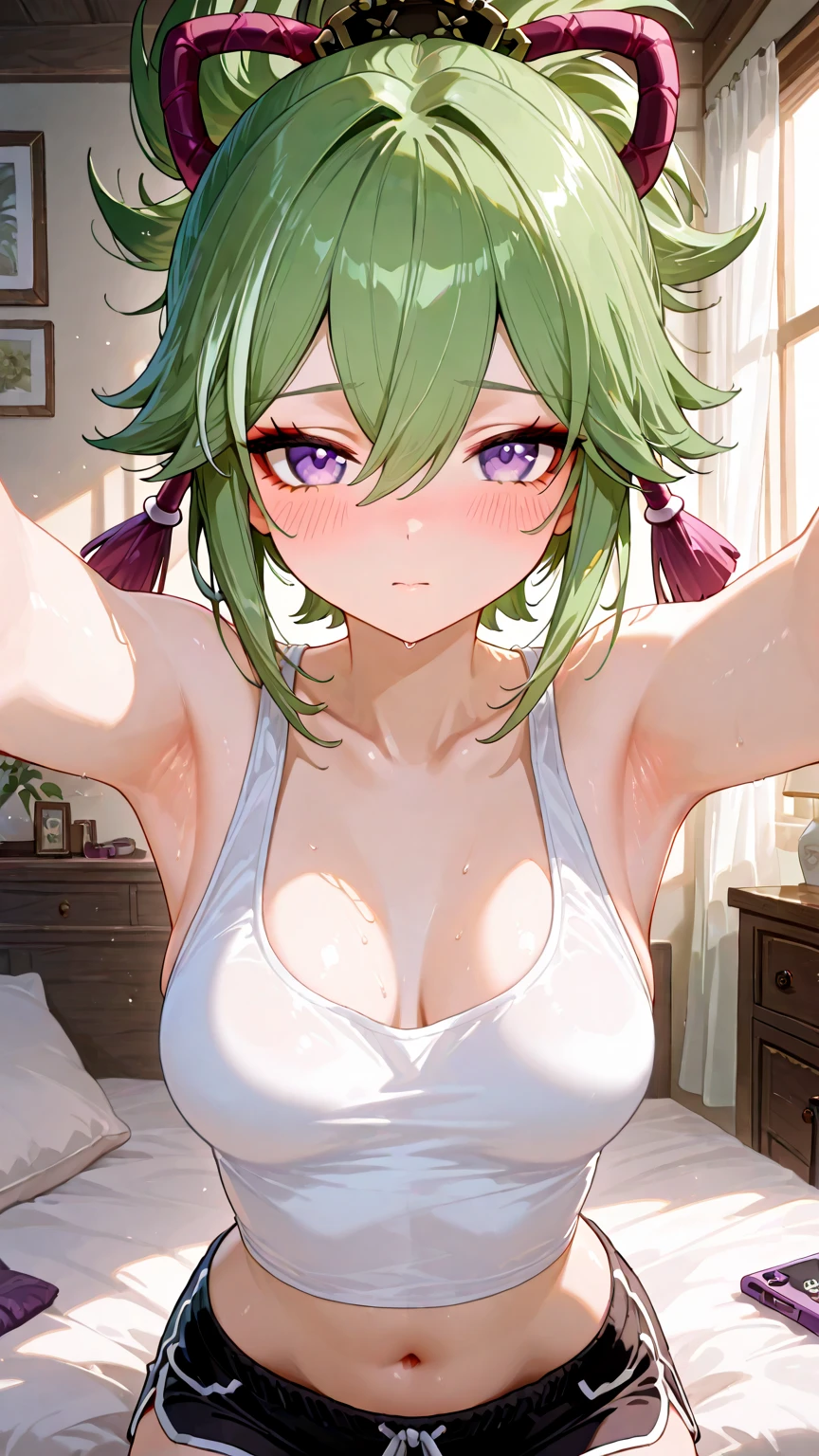 ((8k resolution))、((highest quality))、((masterpiece))、((Very detailed))((((dramatic))), (Anatomically correct)、The depth of the object to write、perspective:Spy Camera、front、4 people、woman、Mother、Harem、Slim but muscular body, Toned arms, length, Thin legs, Center of chest、Athletic Presence,(Hairstyle:undercut 、Flower Hair Ornaments、Double teeth、smile、Embarrassed expression)、Completely naked、take off your clothes、pubic hair、(theme、whole body:1.1)、Early summer background、Fresh green、Japanese-style room