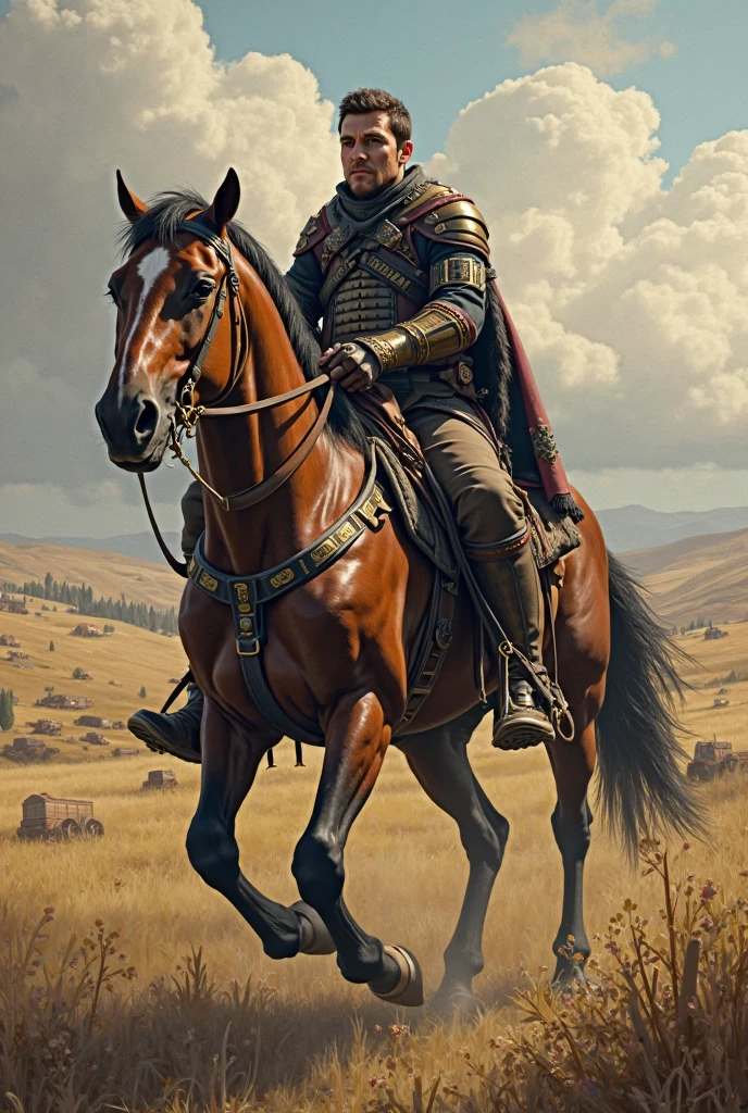 photography, portrait of arab armor man, group of army in dune as background, riding horse, beard, shield, sword, realistic, detailed, story, medieval islamic, horses, a lot of people, elaborate scene style, glitter, orange, realistic style, 8k,exposure blend, bokeh, (hdr:1.4), high contrast, (cinematic, dark orange and white film), (muted colors, dim colors, soothing tones:1.3), low saturation, (hyperdetailed:1.2), (noir:0.4)