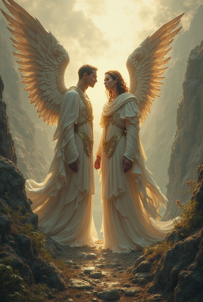 Goddess of the Twin Lands of Geminara, guardian of words and secrets. With its power of duplicity, she guides travelers through riddles and difficult choices. And the author goddess on his right side, dark and tenebrous, dressed in red. One of them has wings