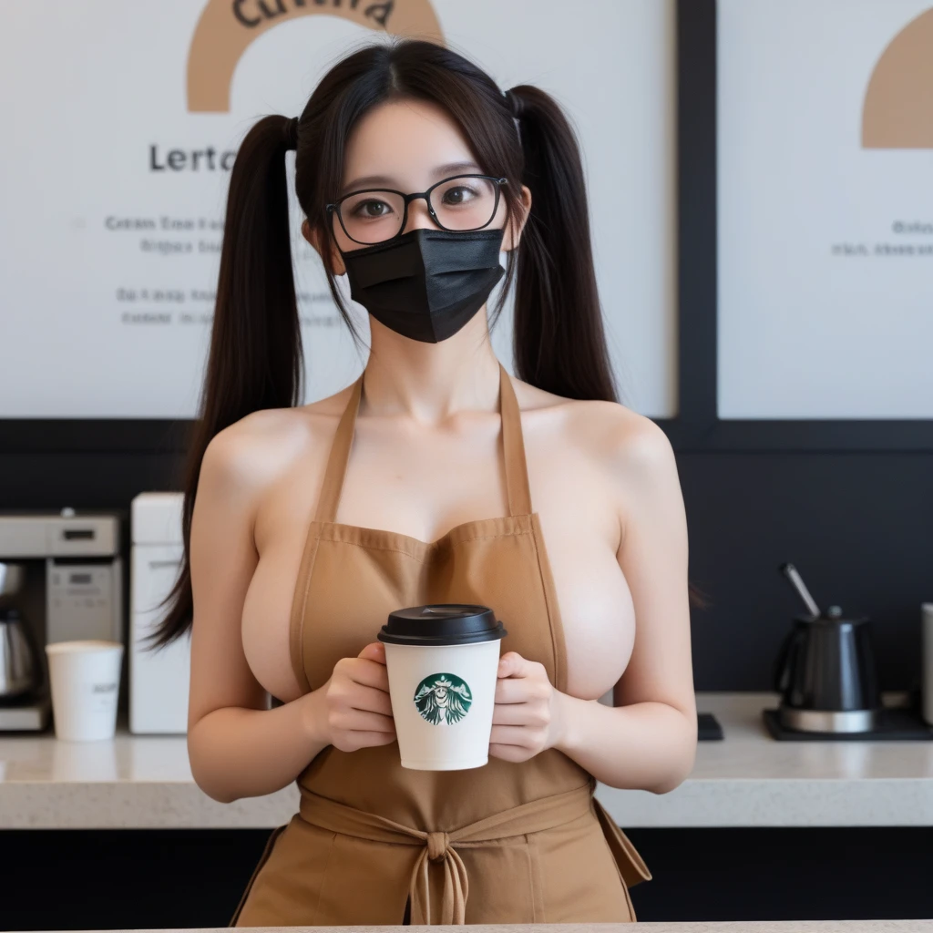 ＡＩBeauty、Coffee Shop Prompt、Erotic、naked、Big Breasts、Cafe staff、Real Beauty、Face masks、Purple hairstyle、Purple Swimsuit