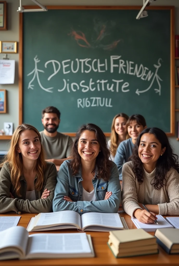 Create a picture of some students wearing navy blue shirt and blue pant and black shoes standing a crowdy students. The students are holding the poster written " We are using English, are you?"  " use English"  