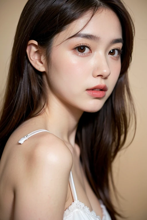 best quality、tmasterpiece、Ultra-high resolution、Realistic、1 girl、glowy skin、((hyper realistic detailed))、Global illumination、8K、 small breasts、High intricate details、Realistic light、shinning eyes、Ultra-thin transparent lace lingerie，Juvenile face，Whole body diagram
