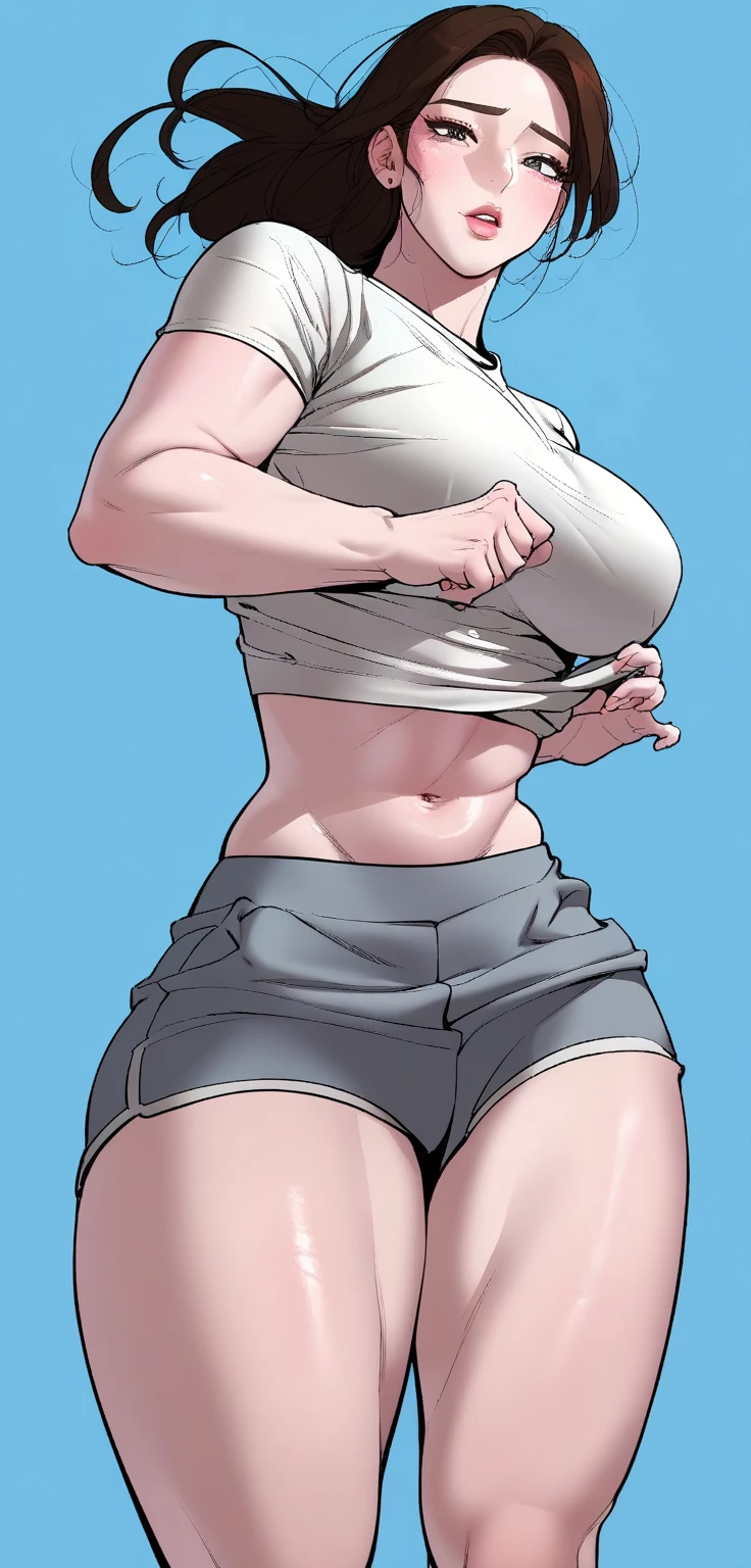 Immerse yourself in the awe-inspiring presence of a girl with an extraordinary muscular physique in the gym. With her colossal strength and chiseled body, she confidently flexes her muscles, radiating power and determination. Her physique truly remarkable, featuring bulging muscles that ripple with power. Her arms are adorned with immense biceps and sculpted triceps, Each muscle fiber defined、intentional. Her chiseled six-pack abs are、Proudly shows dedication to physical strength, a testament to the hours spent honing her body to perfection. Clad in workout attire that accentuates her muscular form, she emanates an air of confidence and dominance. Beads of sweat cascade down her glistening skin, evidence of the intense physical exertion she undertakes. The gym serves as her domain, Pushing the body to its limits、A sacred space that transcends the boundaries of what seems possible. Short hair, beautiful colored hair, blushed ,18+ Face,Face, ,Wet mouth,nsfw art, body curve, full , White armor, ((Full body)), Full body, Random position, random pose position, Random position, beauty shirt, (The upper part of the body_Body),(Big_Body:1.5),10 Pack Abs,10 Pack Abs,10 Pack Abs,10 Pack Abs,10 Pack Abs,10 Pack Abs,10 Pack Abs,10 Pack Abs,10 Pack Abs,10 Pack Abs,10 Pack Abs,10 Pack Abs,10 Pack Abs,Toned figure,big muscle,Bodybuilding Girls,Women's Bodybuilding, Her chiseled six-pack abs are、Proudly shows dedication to physical strength, Her chiseled six-pack abs are、Proudly shows dedication to physical strength,