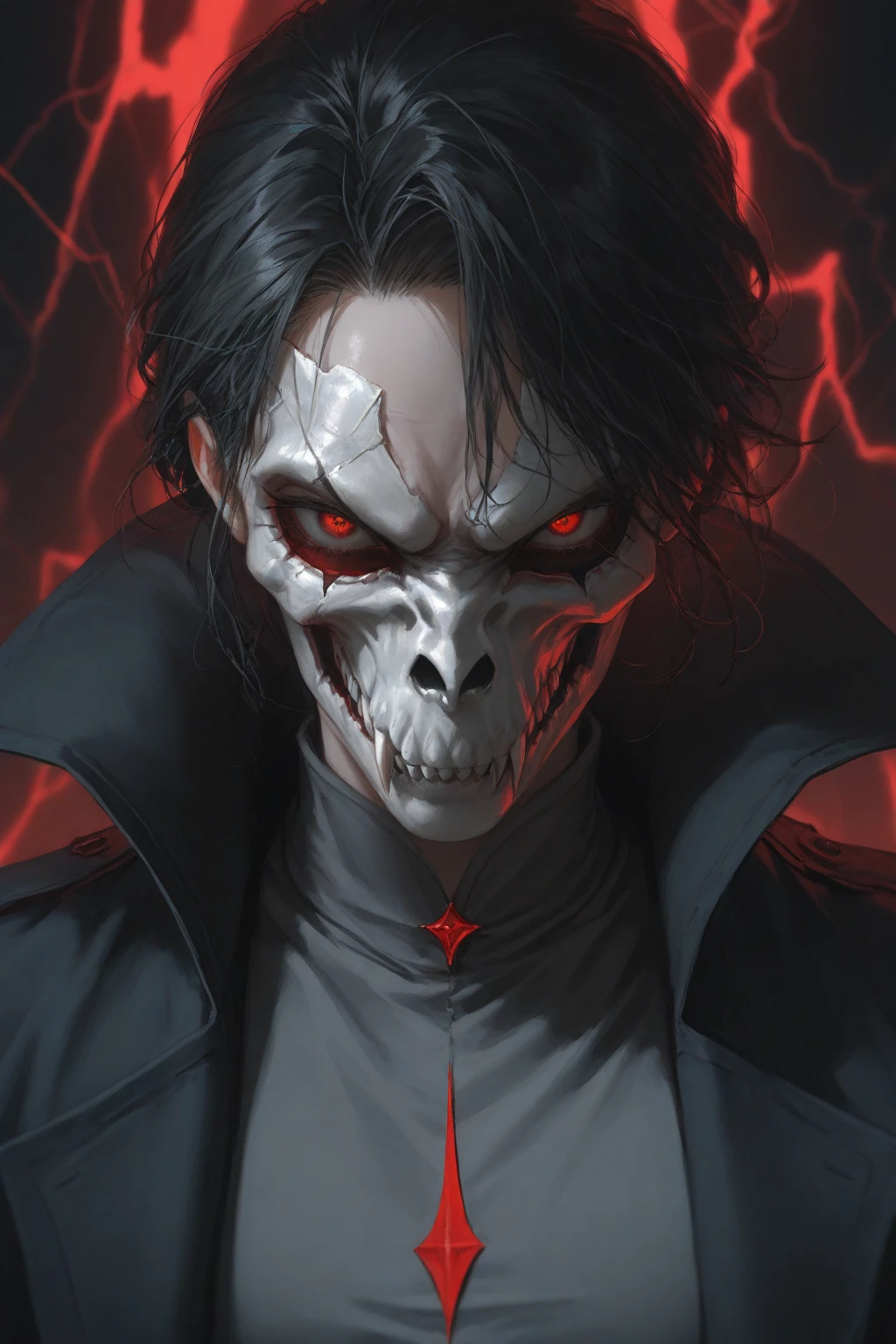 a male character on a neutral background with an extreme expression of anger with red eyes crying a black liquid --auto --s2