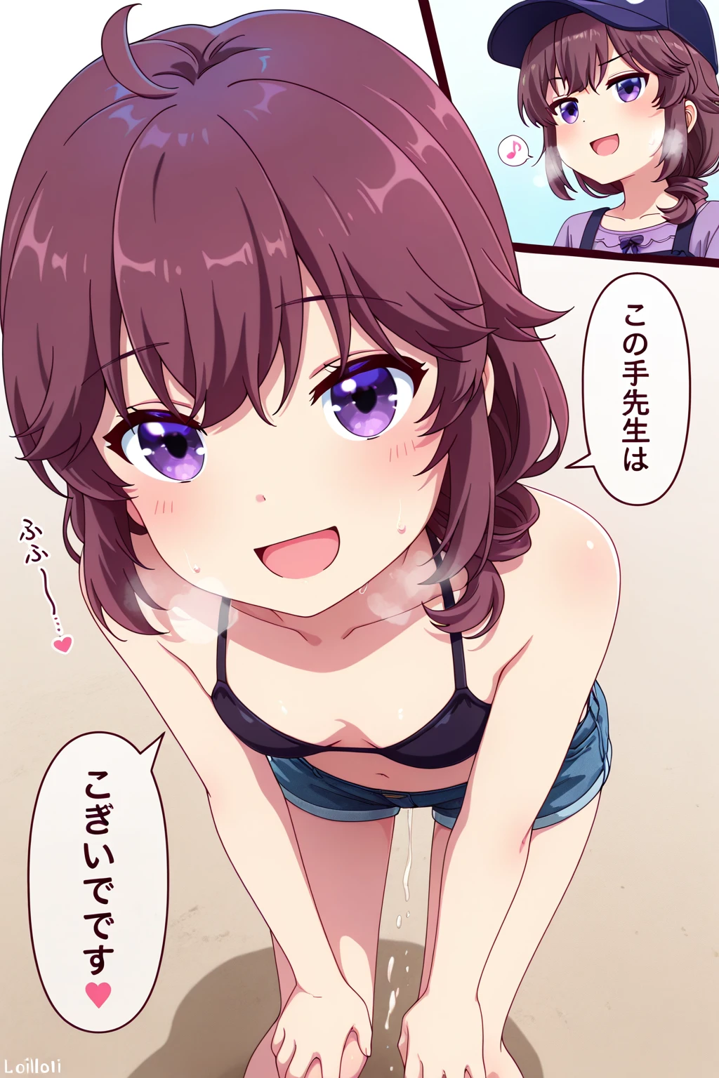 1girl, solo, detailed face,natsuiro matsuri,my room,smile,ahoge, bangs, , black ribbon, blush, , cat hair ornament, , green eyes, green ribbon, hair between eyes, hair ornament,,looking viewer,standing,frill bikini,full body,spoken heart