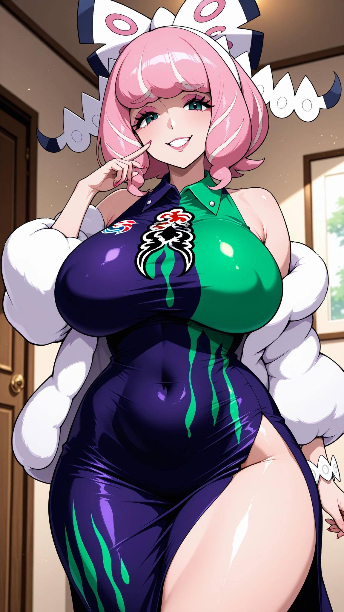 score_9,score_8_up,score_7_up,score_6_up, yamato \(one piece\), 1girl, solo, japanese clothes, multicolored hair, jewelry, earrings, sleeveless kimono, hair ornament, kimono, curled horns, long hair, oni, upper body, smile, rope, breasts, hair stick, sleeveless, shimenawa, white background, closed mouth, hoop earrings, bare shoulders, simple background, ponytail, large breasts, (((heart shaped eyes))), Contains semen big condom hold in mouth, Spread legs wide, Large quantity semen overflowing from the vagina, ((Open your pussy with the fingers of both hands)), NSFW, No Mosaic, Pubic tattoo, Big pelvis,