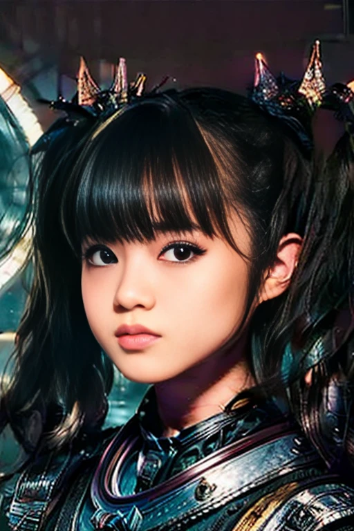 RAW photo, hyper real photo of japanese girl yuimetal with twintails hair in black dress with iridescent sequined outfit that glimmers in the light reflections, futuristic gothic style, black lether and steel studs, a music album cover, space galaxy in background, metal rock music concert, heavy metal style, pixiv contest winner, precisionism, official art, high resolution, uhd image, best quality masterpiece, photorealistic, detailed, 8k, HDR, shallow depth of field, broad light, high contrast, dark background with ancient temple, old stone statues of fox god, backlighting, bloom, light sparkles, chromatic aberration, sharp focus, RAW color photo, film still, Film-like, bokeh, 3d, cinematic lighting, 8k resolution, Nikon 85mm, Award Winning, Glamour Photograph, extremely detailed, high quality, film grain <lora:YuiMetal:1.2>