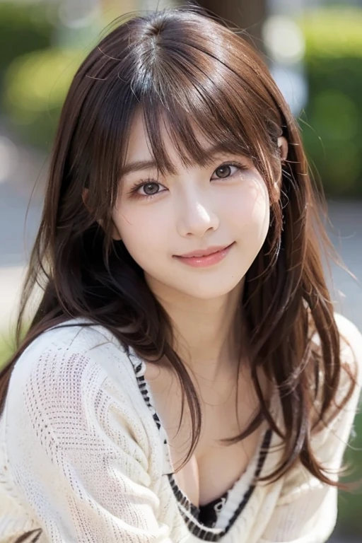 masutepiece, Best Quality, Illustration, Ultra-detailed, finely detail, hight resolution, 8K Wallpaper, Perfect dynamic composition, Beautiful detailed eyes, Cropped knit sweater,Straight hair,medium breasts natural color lip, Randomly sexy poses,Smile、20 years girl、Cute、Sexy shot looking at camera,Perfect and beautiful face