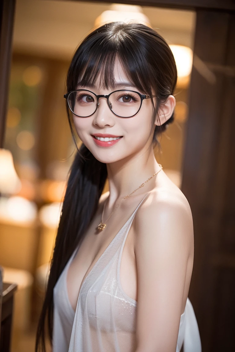1 Beautiful young girl, 非常にBeautiful detailsな顔, (Slender body:1.2), (Detailed face:1.2), Conceptual Art, high quality, Realistic, Very detailed CG 統合 8k 壁紙, Very detailed, High-resolution RAW color photos, Professional photography, Realistic portrait, Cinematic Light, Beautiful details, Very detailed, Advanced Details, Depth of written border, Super stylish lighting, (Beautiful small breasts:1.2), Smooth and flawless skin, Expressive and captivating eyes, Well-defined facial features, A perfectly balanced face, Fine Details and Realistic Textures，((((Office Room，Concierge，Shoulder，clothes,whole body，Sexy smile，Glasses)))