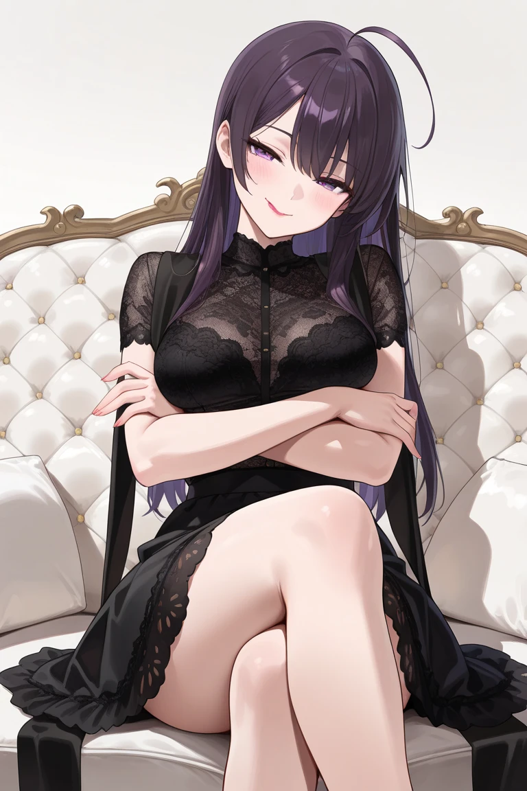 A woman with huge ，A princess，Black long hair，twintails，Exquisite，Gorgeous，complicated，(Super short)Princess dress，Brilliant colors，Slim waist，pubic，blush，Princess bedroom，Rose，Flowers，