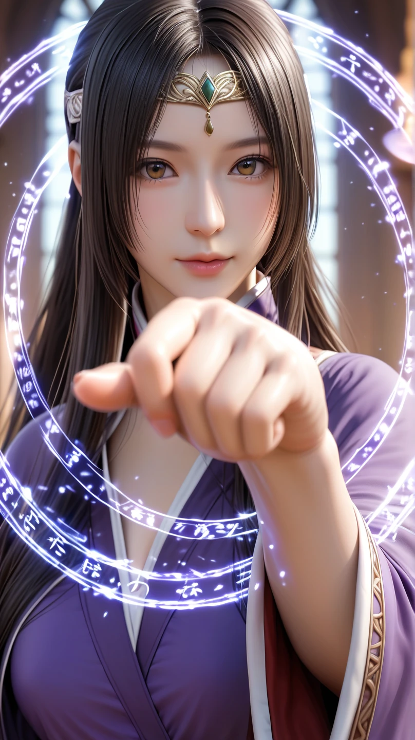 score_9, score_8_up, score_7_up, 's profile picture, (realistic:1.3), realistic skin texture, detailed photos, close-up, HD32k, 1girl, 18yo, solo, Mai Shiranuhi, Straight Long Hair, ((See something else)), ((big :1.2)),  ((large 胸)), Fine facial hair and eyes, detailed depiction of skin, realistic eyes, (extremely soft 胸, 胸 apart), black hair, brown eyes, closed mouth, Blurry, lips, split bangs, ((gentle expression)), (((wizard costume))), ((The Sorcerer's Circlet)), ((Prairie)), (((cowboy shot:1.2))), ((Standing pose、magic pose)), Blurry background, careful attention to detail, ((( accurate finger depiction ))), ((magic circle effects)), Japanese Realistic Woman