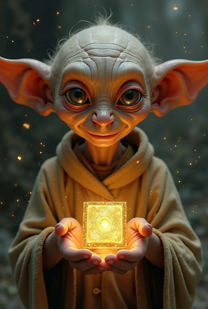 Baby Yoda holding a crystal ball and with the phrase "Future Master Jedi" (Futuro Mestre Jedi). --auto