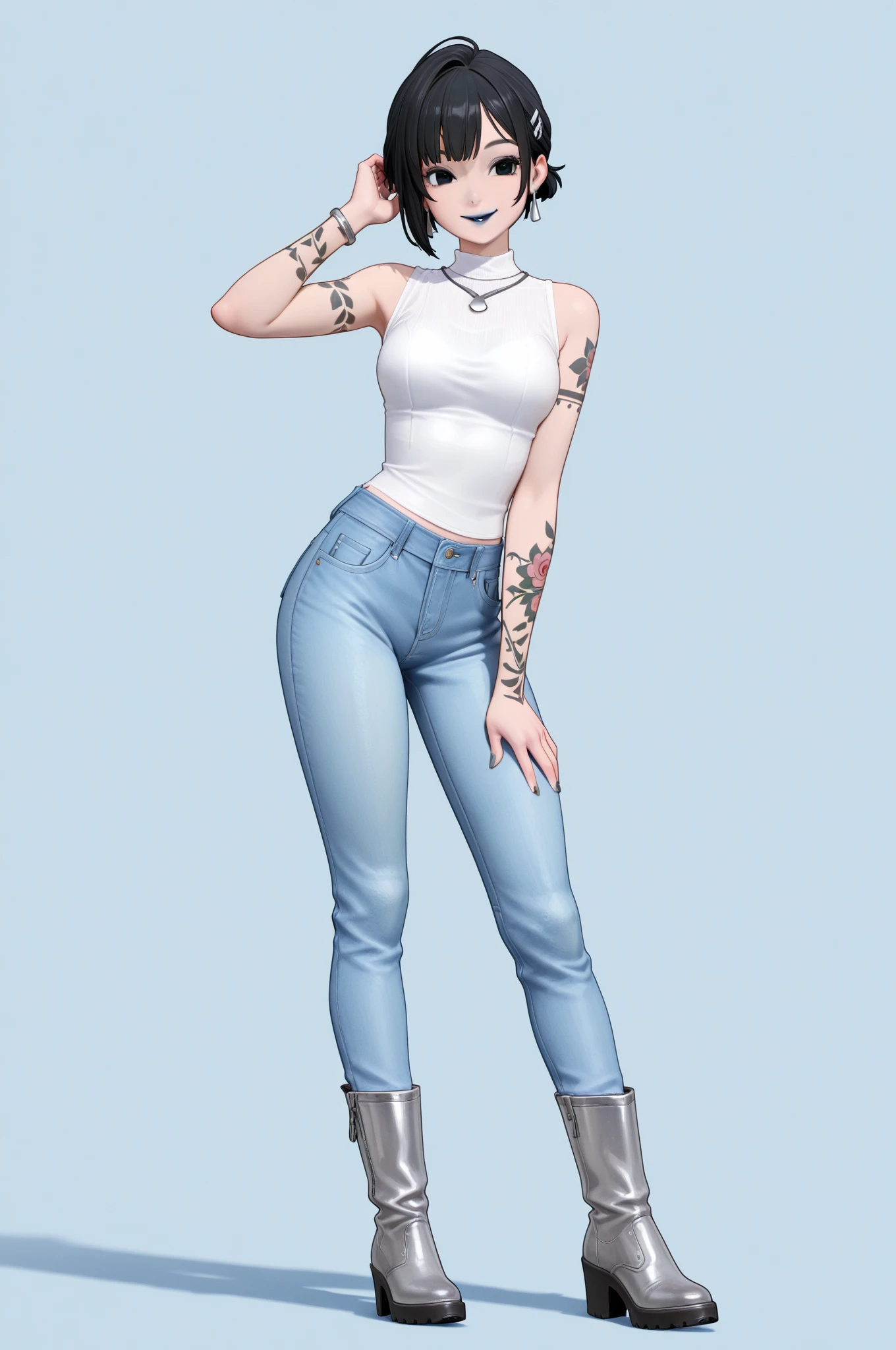 (((<lora:simscas trigger:1>simscas, front view))) (unkempt appearance, young adult, red hair, grey eyes, red glasses, very short hair, oversexualized body, full body visible, boring everyday clothes, 1girl, solo, flat background)
