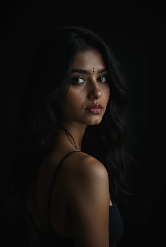 1girl, indian girl, 18 years old, topless, busty body, large breasts, emo outfits, beautiful detailed eyes, beautiful detailed lips, extremely detailed eyes and face, long eyelashes, photorealistic, hyper detailed, 8k, high resolution, ultra detailed, realistic, vivid colors, natural lighting, cinematic lighting, dramatic lighting, dark moody atmosphere, dramatic shadows, chiaroscuro, dramatic mood, Gothic, emotional, melancholic