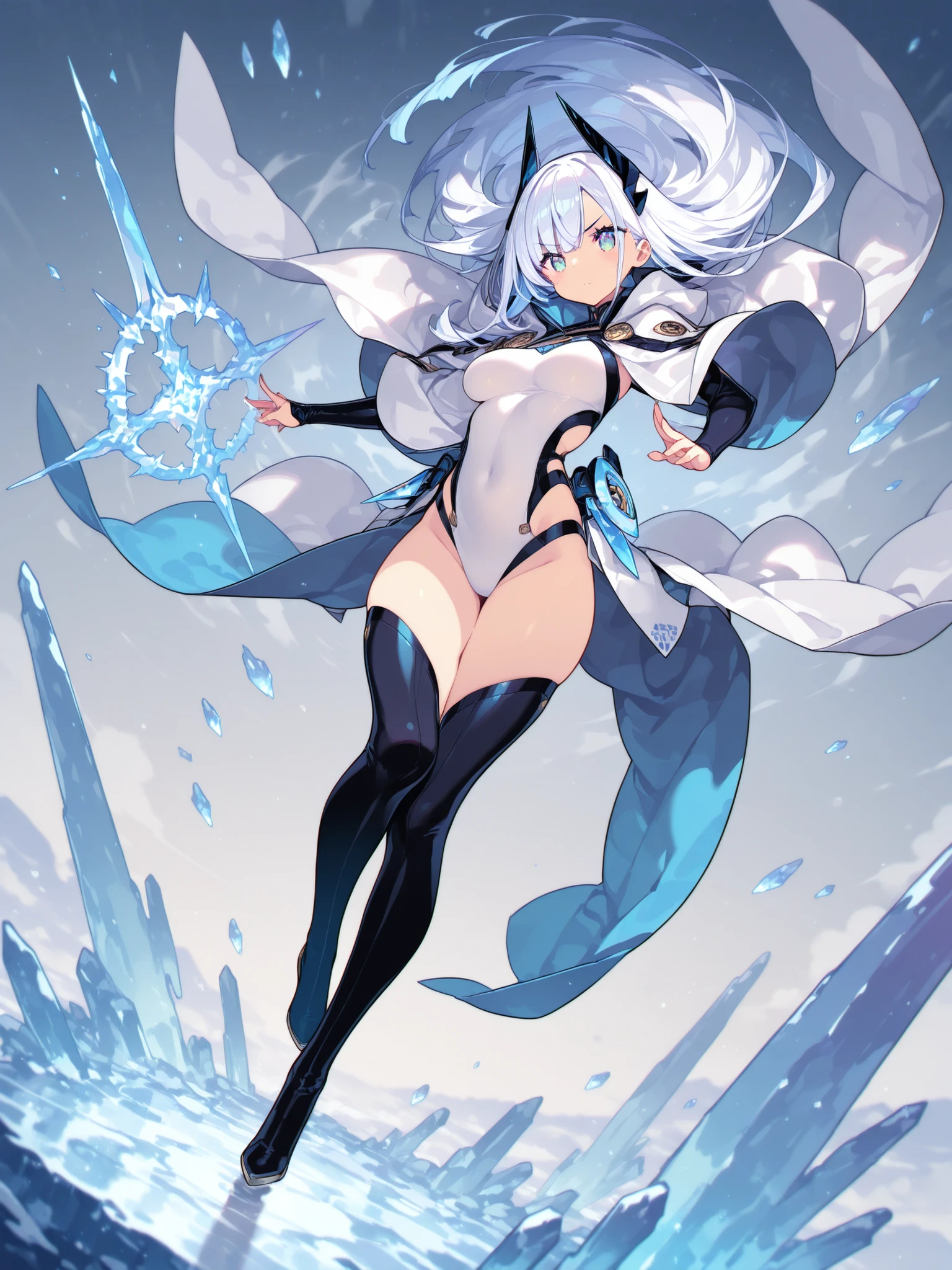 masterpiece, best quality, full body,1 girl,best quality,heroic pose,dynamic angle,dynamic background,with epic ice effect,ice magic