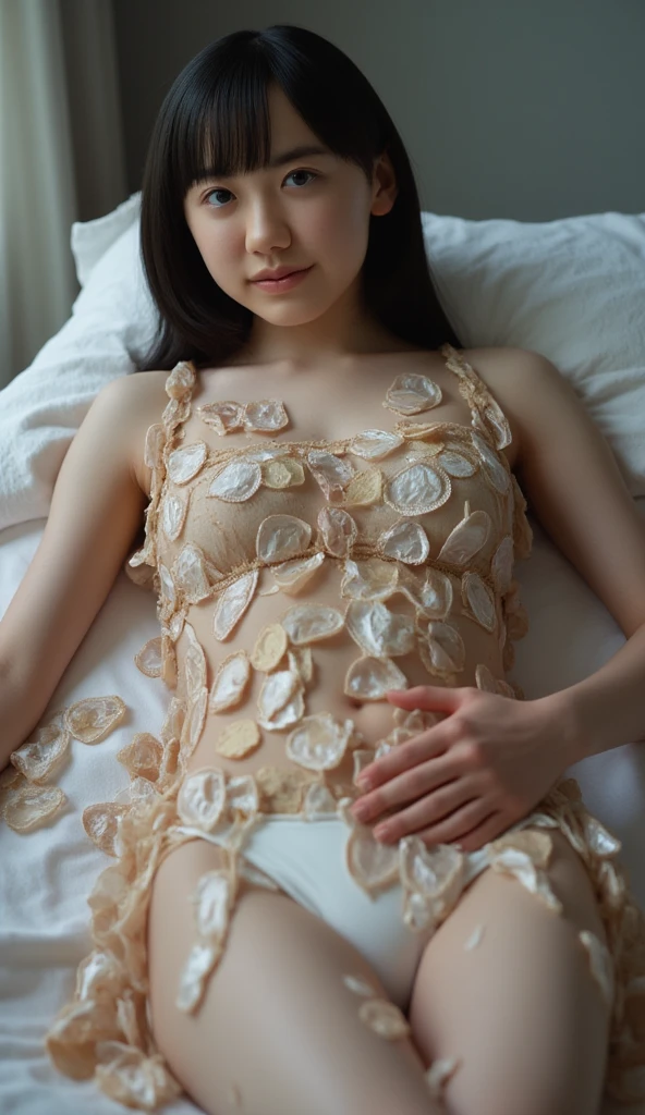 ,1 beautiful 10yo woman,(hyper detailed:1.5), masterpiece, photorealistic, realistic skin, full body,(white ballerina uniform:1.4),(mini skirt), full body,dynamic pose, (hair bun,top knot:1.0),  (realistic skin),(sweaty skin:1.0),(oily skin:1.2),pulled aside cloth,arched back,in studio,(having sex), hetero,missionary vaginal,(Grieving face,furrow eyebrows,open mouth and shouting,troubled face,look up,sad face,closing eyes:1.25),on bed,hetero,Breast Grab,(cum on pussy:1.3)
