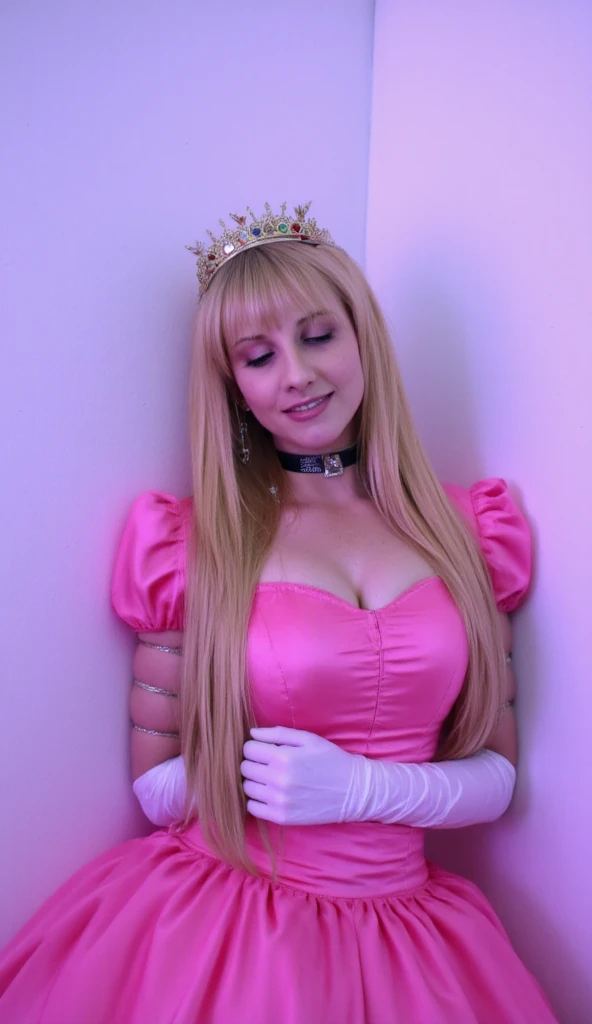 realistic analog photo, award winning photo,
1girl, 
 <lora:chastitybelt:0.75> chastitybelt,  blush, bdsm, wrist bound to ceiling, bondage, lock, padlock, collar, chained to wall, <lora:metalbondage2-01-epicrealism:0.5> metalbondage,lifted dress, lifted skirt
BREAK
<lora:princesspeach-lora-nochekaiser:0.75> princess peach, blonde hair, blue eyes, long hair, crown, shredded dress, gem, soiled gloves,  torn pink dress, puffy short sleeves, puffy sleeves, short sleeves, dirty white gloves
 <lora:bukkake:0.5> bukkake,  cum, realistic, cum on body, cum on breasts, solo focus, looking at viewer, nude   ,
RAW, highres, 8k, uhd, High Dynamic Range, tonemapping, crisp details,