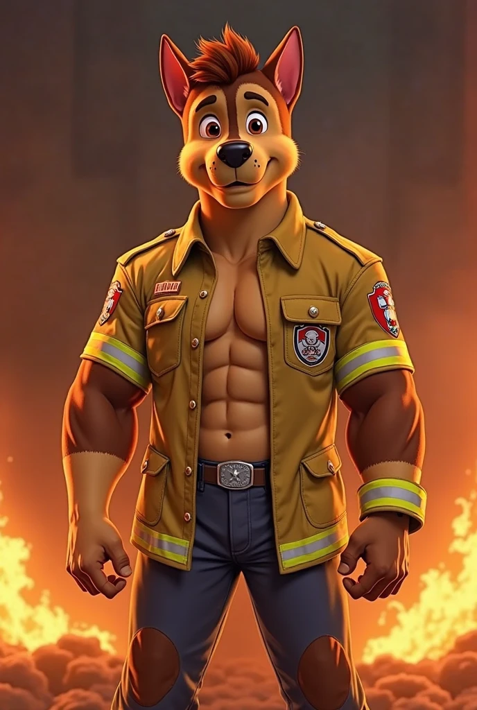 Lion, male, solo, adult, abs, pecs, nipples, older, strong muscles, firefighter, long mane, detailed face, beautiful eyes, firefighter outfit, open jacket, showing chest, muscular chest, muscular, serious face, bodybuilder body, beefy, outdoor background, bulge, looking_at_viewer, by bruteandbrawn, by personalami, by kenket, (intricate, high detail, film photography, soft focus, RAW candid cinema,
photorealism, realistic, photorealistic, analog style, subsurface scattering,
masterpiece, best quality, ultra realistic, 8k)