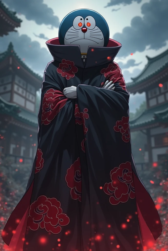 Masterpiece Quality, Perfect Generation, Sclera, Detailed Eyes, , Red And Black Long Spiky Hair, Muscular, Black And Red Haori, Bored Expression, , Full Body, , , Standing, Facing Viewer, Male, Standing Outside Temple In Forest, Clothed, Kimono, Standing Outside, Night, Teen