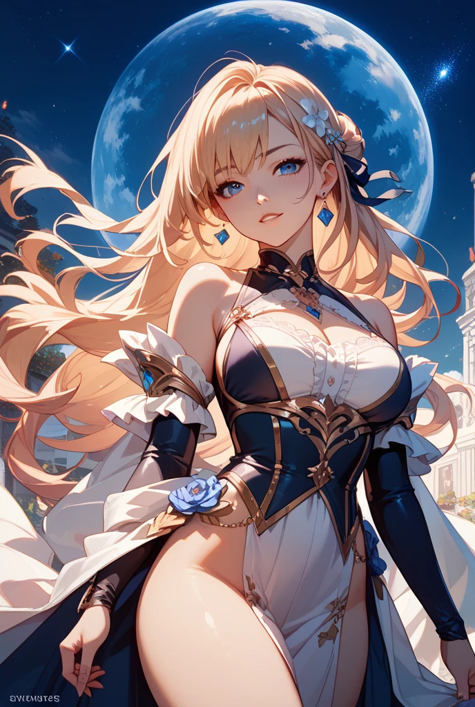 top-quality、Top image quality、Butターピース、Super beautiful elf beauty((24 year old、Best Bust、big bast、Bust 90,beautiful blue long ironed hair、a blond、globe、Sexy means、、A slender、a closeup、Esbian、beautiful tiara、hiquality、Beautiful Art、Background with((starrysky)))But、Superb Piece、visualart、depth of fields、low anglesの夜空、、Elven ears、、light magic、Space Knight、harp melody🎵、Happy smile、Gentle light、、Beautiful legs that are gentle on the skin、、、Number of fingers to achieve precise finger movements、ticker beautiful decoration、elegent、Mystical field under the flower garden、Marble pillars, beautiful dressy、byzantine art、marble dome、art noveau、Temple of Time、Great watch、hour glass、sundial、NSFW.A Sexy1.3,巨大なglobe、Renaissance painting、Raphael's paintings、the golden ratio、Renaissance architecture、Inside the palace、 Sexy,NSFW, low angles、a closeup、
(gorgeous body stockings:1.3), (intricate lace:1.4), (Watch thoroughly:1.5),