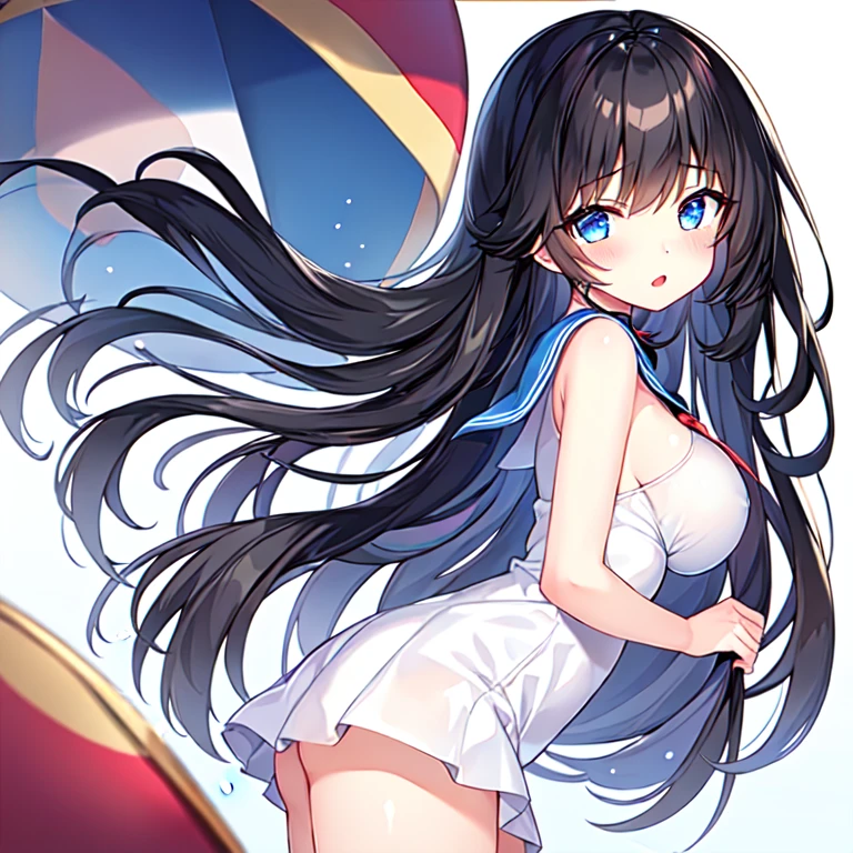 anime illustration, ((((highest quality)))), (((Ultra-precision CG 16K))), (((masterpiece))), BREAK skinny body, slender waist, medium Breasts, (((perky breasts))), ((sagging breasts)), (covered nipples), (((tanned skin, tan lines))) , BREAK ( smiling, blush, determined expression, sweaty , Heavy breathing, embarrassed, ) , (natural make), BREAK narrow eyes, (streaked hair, hair intakes, colored inner hair, ) BREAK (((wearing printed sexy oversized clothing , wearing wide-leg-pants, breasts is covered by outfit, ((detailed panty)), Narrow aisles,))) , wearing earrings , BREAK ( stick breast out, bending over, ) BREAK ( under the cosmic sky on the cosmic sea , cosmic effects), (((looking at viewer, ))), BREAK ((cinematic , from above , Distant view, Panorama, looking at viewer, )) , pinup magazine pose,
