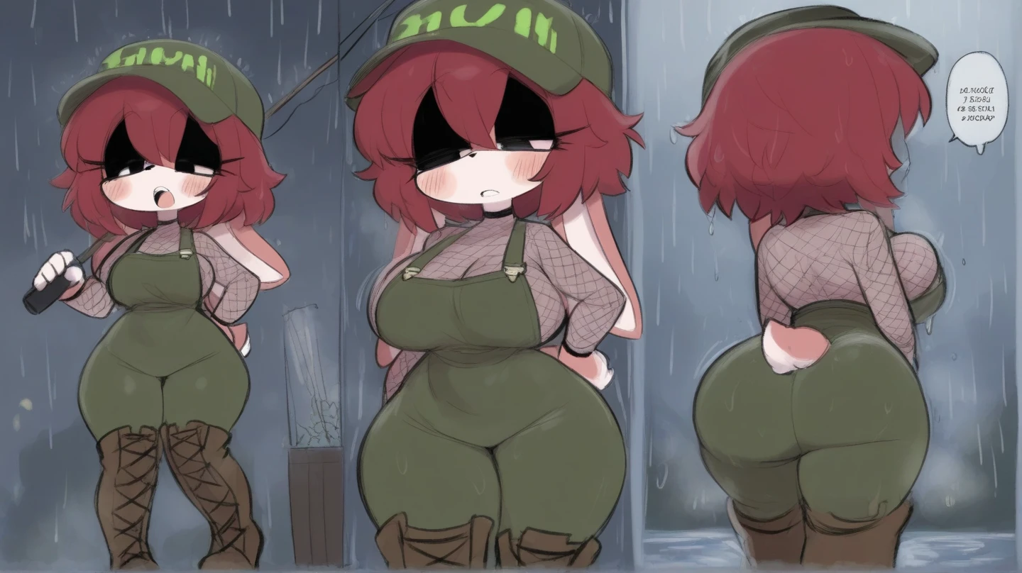 absurd resolution, ((best quality)), ((masterpiece)), (very detailed), 4k, goblin girl, short stature,short pink hair, wearing microskirt, wearing chains, pink eye makeup, ripped fishnets, ((green skin)), small pointy ears, thigh boots,