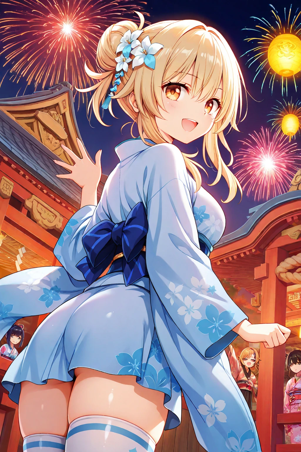 1girl,animal ears,blonde hair,ahoge,emerald green eyes,masterpiece,small breasts,pupils,no text,anime coloring,best quality,uncensored,very aesthetic,anime,ultra detailed,8k,(realistic:0.8),highly detailed,physics-based rendering,dynamic angle,(official art:0.8),detailed face,detail body,realistic skin,(beautiful eyes:1.1),detail eyes,girl,bishoujo,(flat chest:0.9),extremely detailed,(pastel),8k cg wallpaper,stunning art,absurdres,a lady,very beautiful face,beautiful hair,fluttering hair,yukata,bent over,grabbed handrail,look back,nsfw,POV,(hetero),(motion blur of intense sex from behind:1.3),doggy style,vaginal penis,(orgasm),open mouth,fireworks,viewer is standing,cowboy shot,from above,at higher place of mountain
