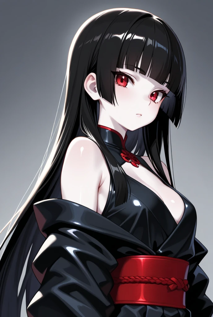 1 girl、Detailed facial details，Cat ear，Black long hair,red lips，Slim，Latex school uniform，Student Clothing，Large Breasts，Charming red eyes,，handcuffs，collar，Radiant Skin，campus，forest