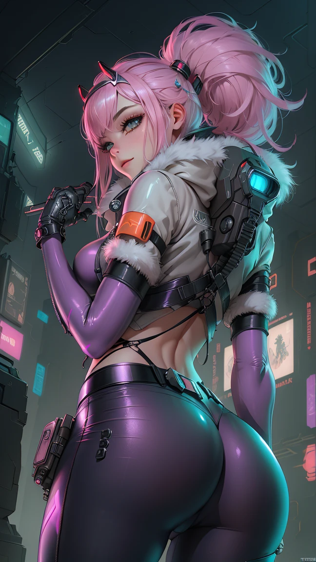 Woman body defined thick thighs cybernetic body parts, short underwear, milf, curvy, sexy lips, huge breastass, booty, bounce butt, bubble butt, (from below:1.5)