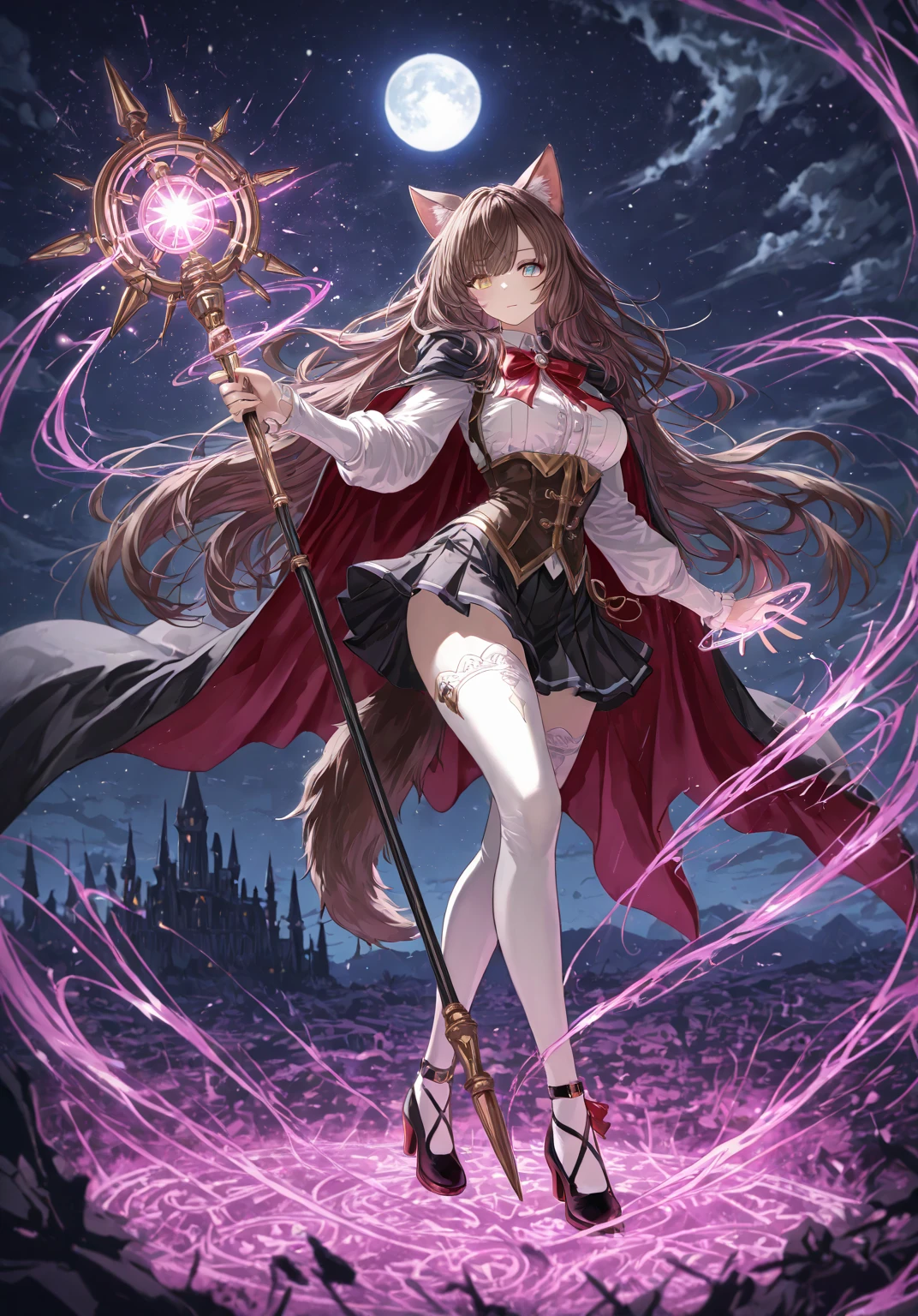 ((masterpiece, best quality)),<lora:Symboli Rudolf:0.7>,standing,1girl,horse ears,thighhighs,looking at viewer,((thunder)),((lighting)),palace,(truncheon)