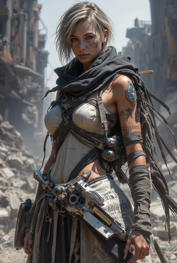 SteamPunk a close up of a person wearing a gas mask, cyberpunk art, inspired by Luis Royo, futuristic himba teenage girl, photograph of a techwear woman, young girl in steampunk clothes, photograph taken in 2 0 2 0, mad max fury road style, cyborg - girl with silver hair, scrap metal headdress, cyberpunk wearing, breathtaking face