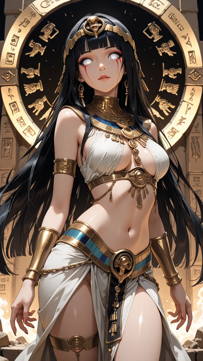 ((Best quality)), ((masterpiece)), (detailed: 1.4), crysis nanosuit, square chin, Guweiz-style art, Guweiz, beautiful character painting, Guweiz in Artstation Pixiv, Guweiz in Pixiv ArtStation, beautiful digital art, Wlop Rossdraws, Guweiz masterpiece, (Absurd), Thin woman airplane pilot, Egyptian ready for war, perfect body, dark skin, Tutankhamun mask, (((Hemhem crown on head, Style of a triple Atef))), (((Khat))), (((defined muscles, half-thick bare thighs, mouth closed, only in panties, muscular body covered in technological clothing, Neon Genesis Evangelion style, cyberpunk, ((Sphinx)), (Cleopatra), head covered by an Egyptian ornament in the shape of a golden eagle wing, ((perfect medium breasts)), (white eyes without pupils), (((black, silver and red clothing)), (((long black straight hair with heavy bangs on the forehead))), (Egyptian ornaments), ((hieroglyphics on the arms)), short underwear, garter belt, by mucha, niji --V5, close to real, psychopathic, crazy face, sexy pose, background with a sphinx, 2 piece clothing, pastel, centered, scale to fit dimensions, HDR (High Dynamic Range),Ray Tracing,NVIDIA RTX,Super-Resolution,Unreal 5,Subsurface dispersion, PBR texture, Post-processing, Anisotropic filtering, Depth of field, Maximum clarity and sharpness, Multilayer textures, Albedo and specular maps, Surface shading, Accurate simulation of light-material interaction, Perfect proportions, Octane Render, Two-tone lighting, Wide aperture, Low ISO, White balance, Rule of thirds, 8K RAW