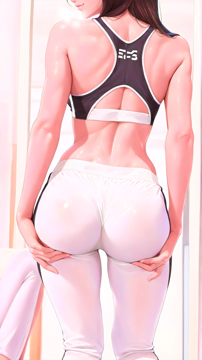 Obra-prima, 4K, HD, Ultra realista, sexy, Mulher nua,
vestindo um cinto de liga de tecido vermelho com bordados dourados babados, fabric handles, Rear view, grabbing his own ass, espalhando suas bochechas