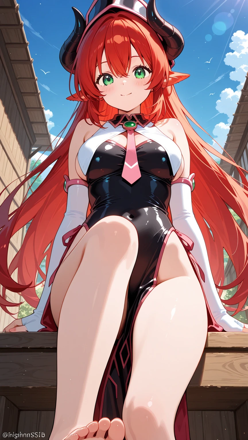 best quality, ultra-detailed masterpiece, nino nakano, blush, smile, (red bodysuit:1.2), elbow gloves, halter neck,bare shoulders, victory pose, (See-through clothes), Showing belly, Prom,