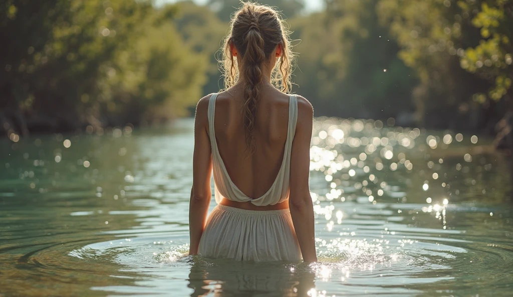 That young and beautiful woman bathing in the stream, her little ass was visible through that short, white skirt.