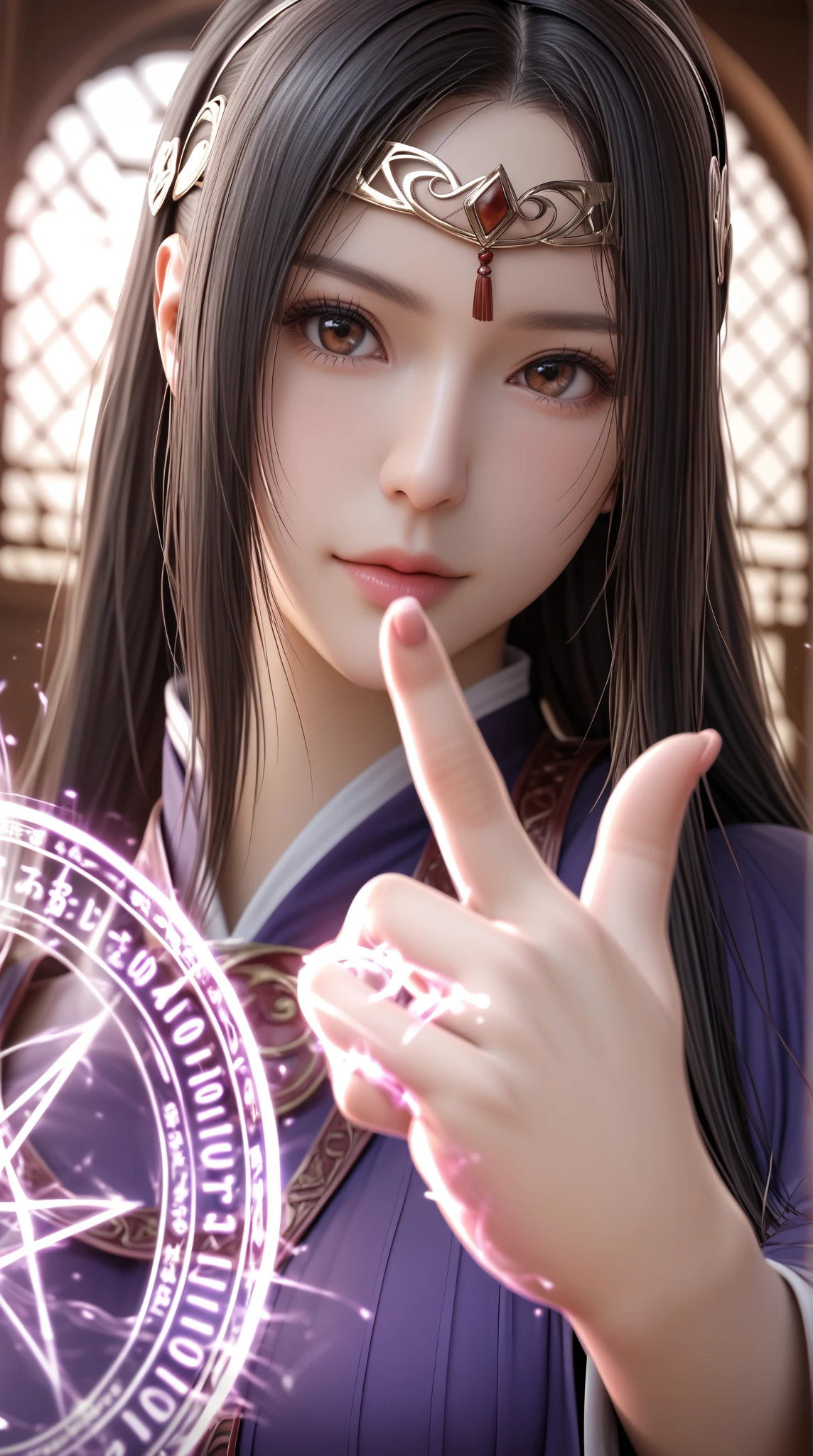 A female fortune teller with sharp eyes、who can see through anything