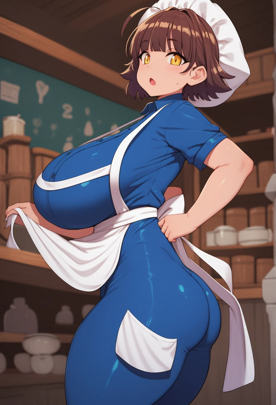 Rem,Blue Chinese Dress,Super huge ,childbirth,belly swollen due to pregnancy,Leaning back,Breast milk spurting out,factory,Dismantling,Body scraped by machine