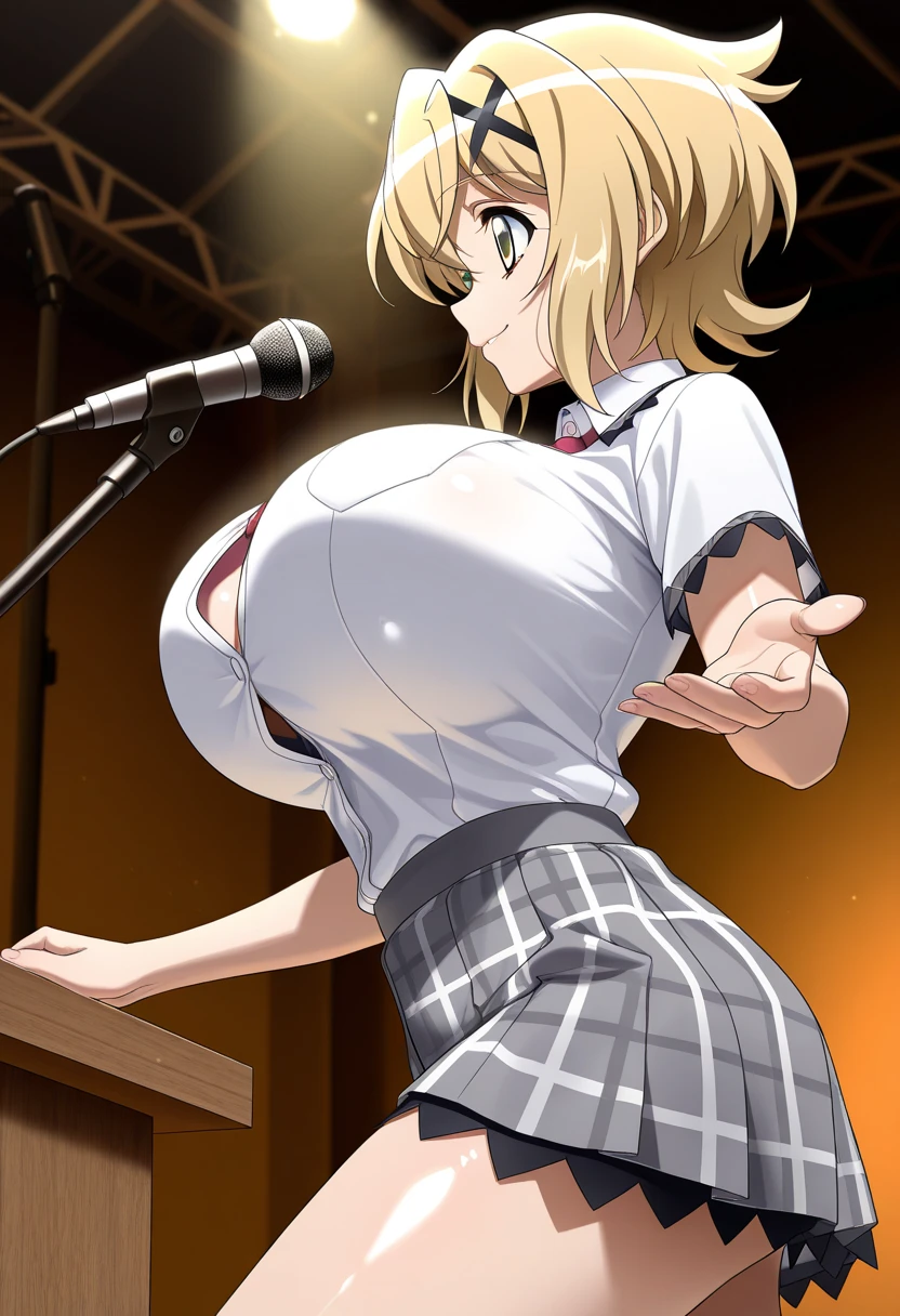 Highest quality,masterpiece, Highest Resolution, 1 girl, nsfw, naked, indoor, stage, string show, crowd, (huge breasts:2.0), pink nipple, blush, standing, spread legs, horse ears, horse tail, Little Cocon