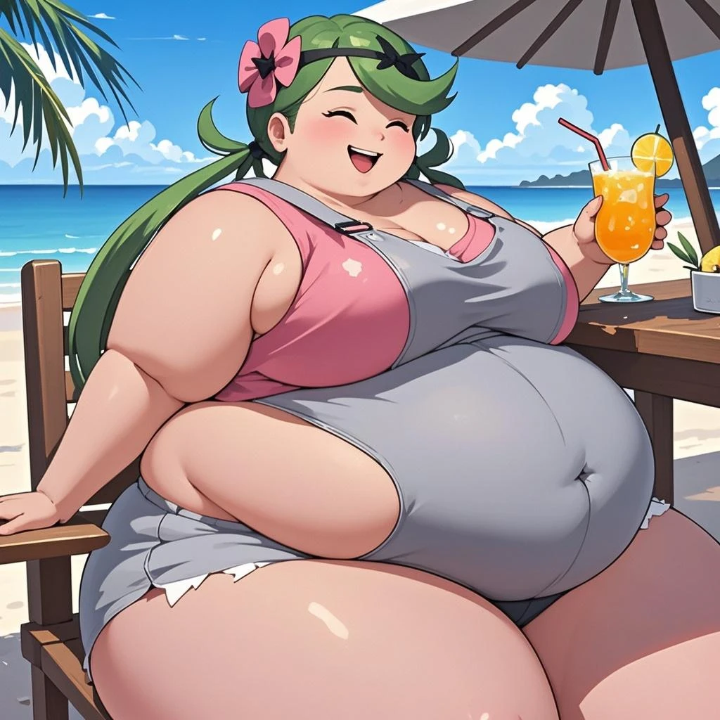 A young woman in a bikini found being force fed to obesity, massive bloated overstuffed belly, massive bulging fat heavy breasts, she’s embarrassed how fast she got so fat, she’s strangely enjoying her fatter body,