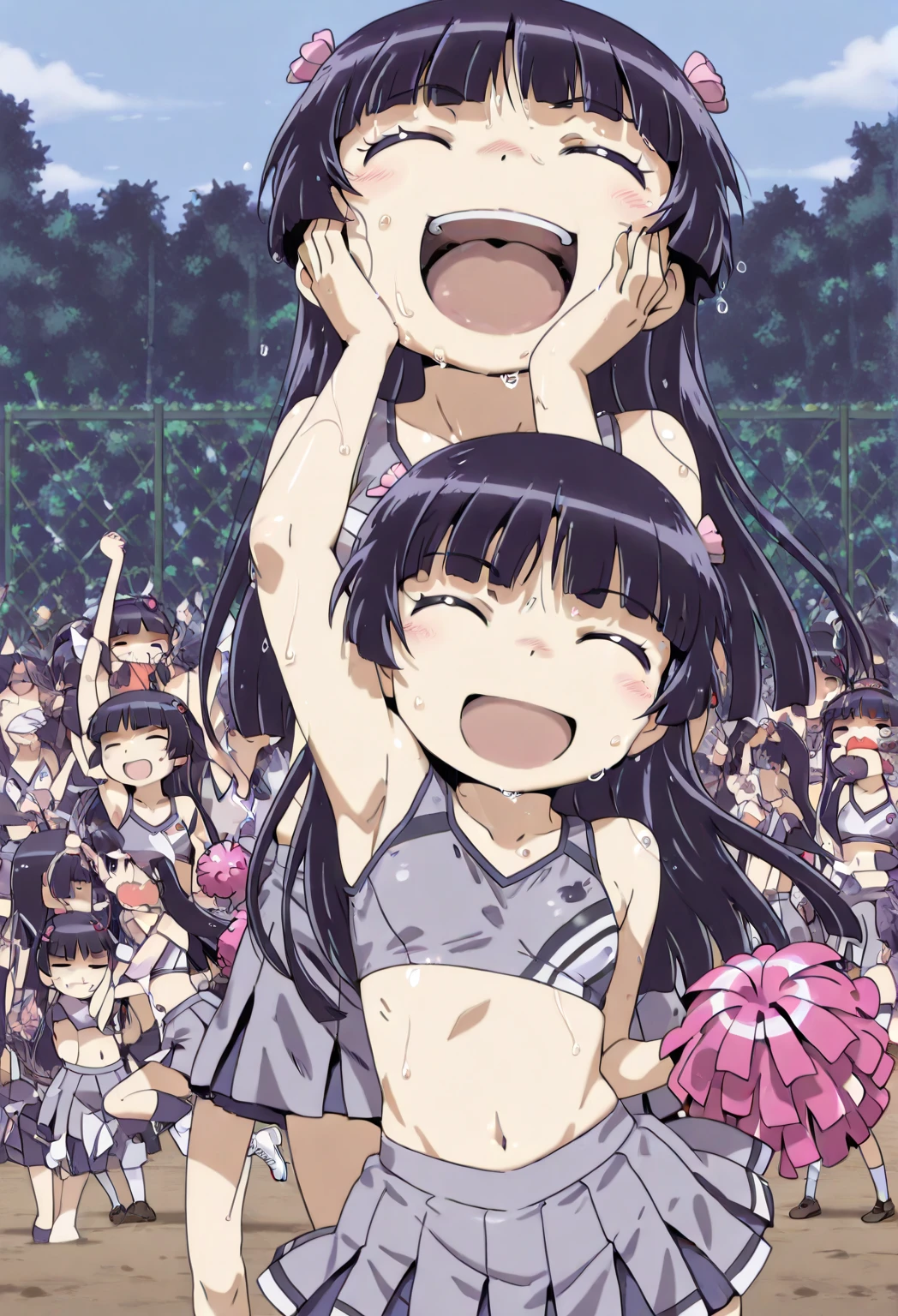 nudist girl squatting、Lots of friendly elementary school boys hugging each other、surround each other's faces、Laughter and joy、longshot、Group Selfies、In the tent、Intense shame、Leaning forward、nsfw