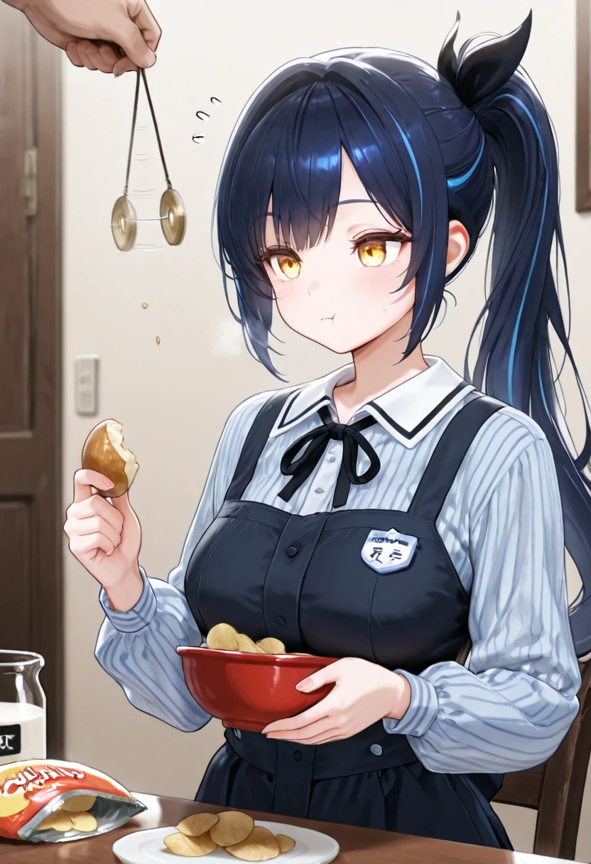 saori \(blue archive\),1girl, halo, large_breasts, apron, turtleneck, cooking, blush, jeans, black_shirt, closed_mouth, 1boy, white_background, long_sleeves, necklace, simple_background, sweater, earrings, looking_at_viewer, sidelocks, food, piercing, upper_body, holding_cup, alternate_costume
<lora:saori_(blue_archive)_image2237_2023-11-28-000010:1>halo. gorgeous,key visual, vibrant, studio anime,award-winning, professional, highly detailed,high budget, cinemascope
