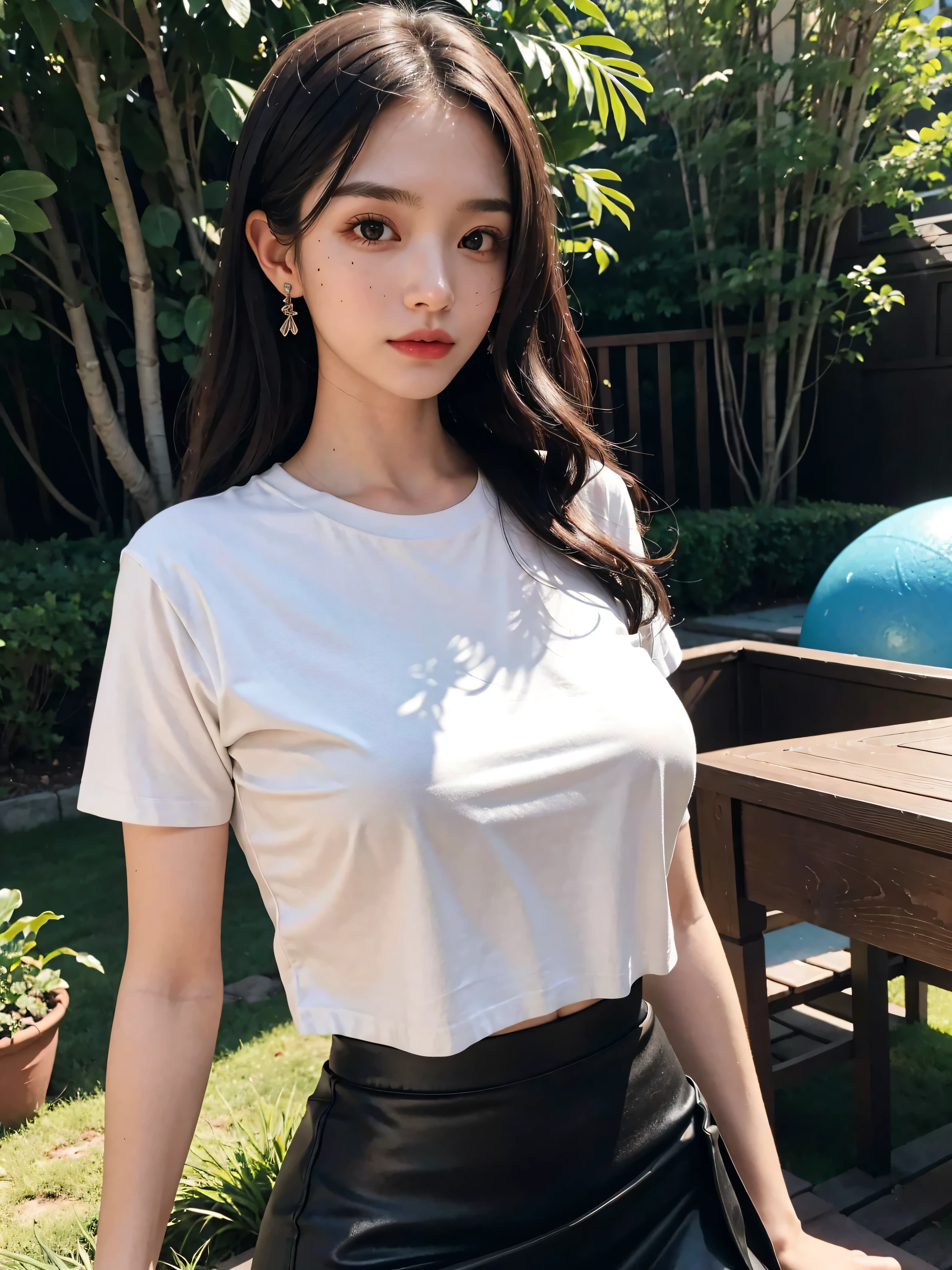 Black underwear shows through the white T-shirt,jeans,outdoors,Urban Park,On the lawn,Close up face,One woman,masutepiece, The highest image quality, High quality, the background is clear,Beautiful woman, Japanese, Detailed, Detailed eyes, Detailed skin, Beautiful skin, 超hight resolution, (reality: 1.4),Very beautiful woman, Slightly younger face, Beautiful skin, slender, (Ultra photo realsisim), (hight resolution), (8K), (Very detailed) (beautifully detailed eyes), (super detailed), (Detailed face), view the viewer, Fine details, Detailed face, Staring straight ahead, Staring straight ahead, photos realistic, Bright lighting, Professional Lighting, Black hair,poneyTail,a baby face,fourteen years old,Hairstyle: ponytail,Long ponytail hairstyle,slight smile,neat and tidy clothing,Beautiful Japanese KPOP idol photo, hair style is ponytail, my eyes are double and wide, baby face, smile and look straight ahead, slender, small breasts,Close up face,
