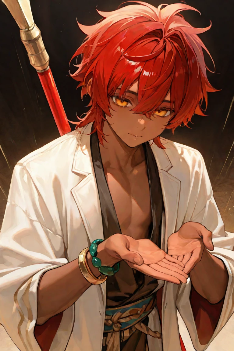 SamuraiXQuiron man, 
solo, long hair, 1boy, ponytail, weapon, male focus, red hair, japanese clothes, sword, scar, katana, sheath, hakama, samurai, close-up, eye focus, orange hair, 
<lora:quiron_SamuraiX_v1_Lora:1>