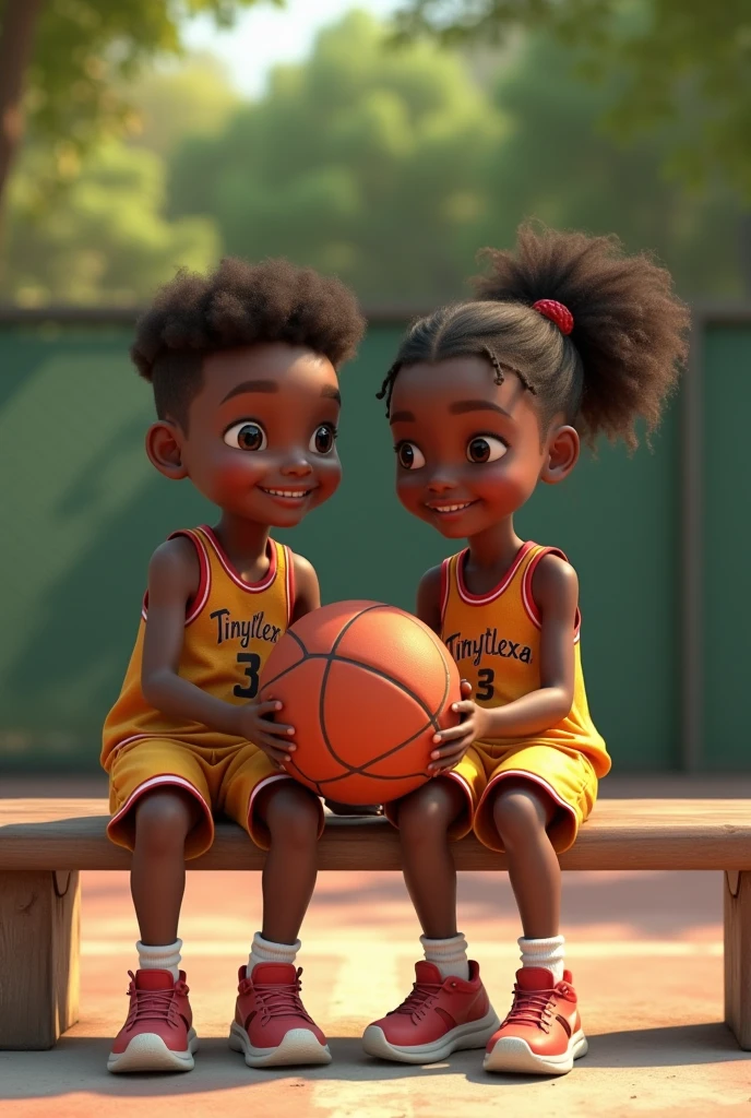 A dark-skinned Lebanese girl falls on top of her school friend ,a dark skinned black african boy, after they tripped on the floor in basketball class