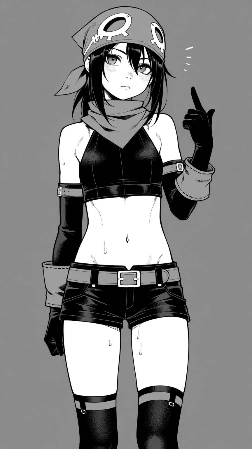 Anime Girls、alone、ailor suit、Toned Abs、belly button、Black Hair、Medium Hair、detailed、Highest quality、masterpiece、belt、Armpit、cartoon、Lean and muscular、tiny body、Expressionless、jitome